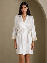 [White] SilkSilky  3/4 Sleeve Women's Robe 001