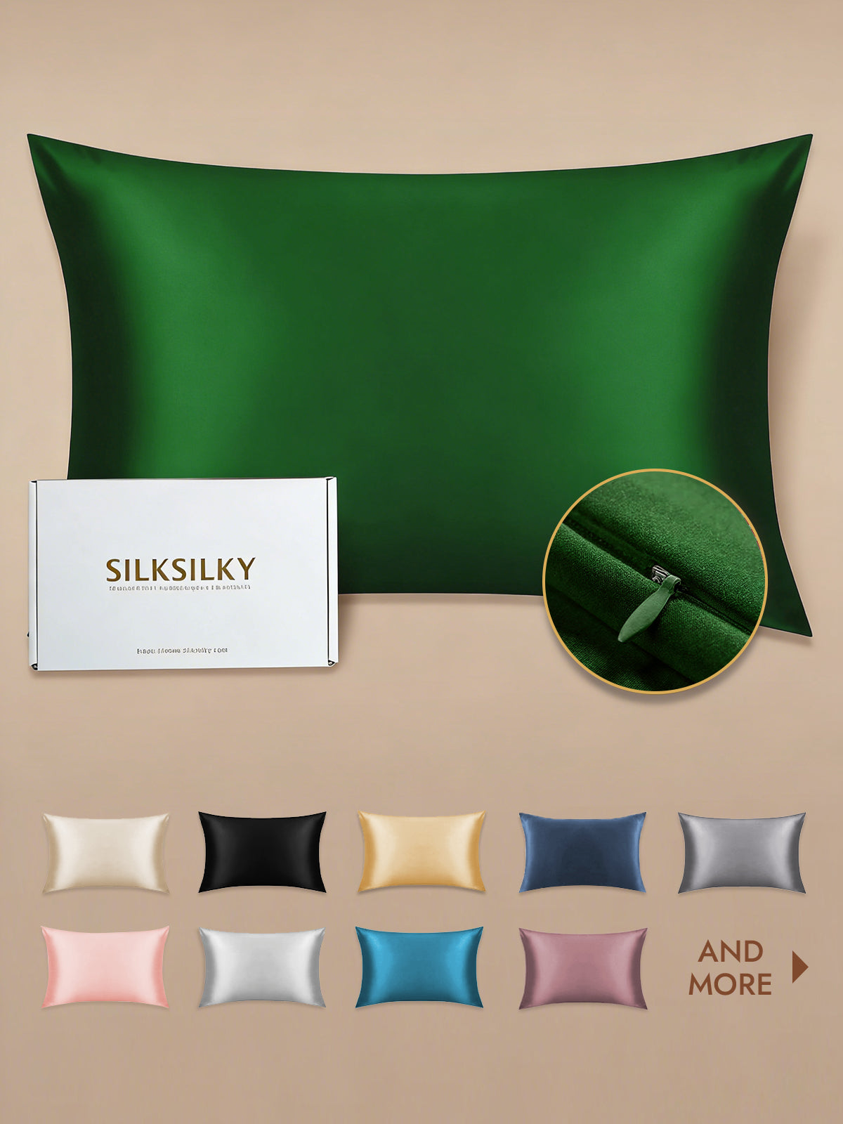 [Dark Green] SilkSilky  19Momme Pure Silk Pillowcase 001