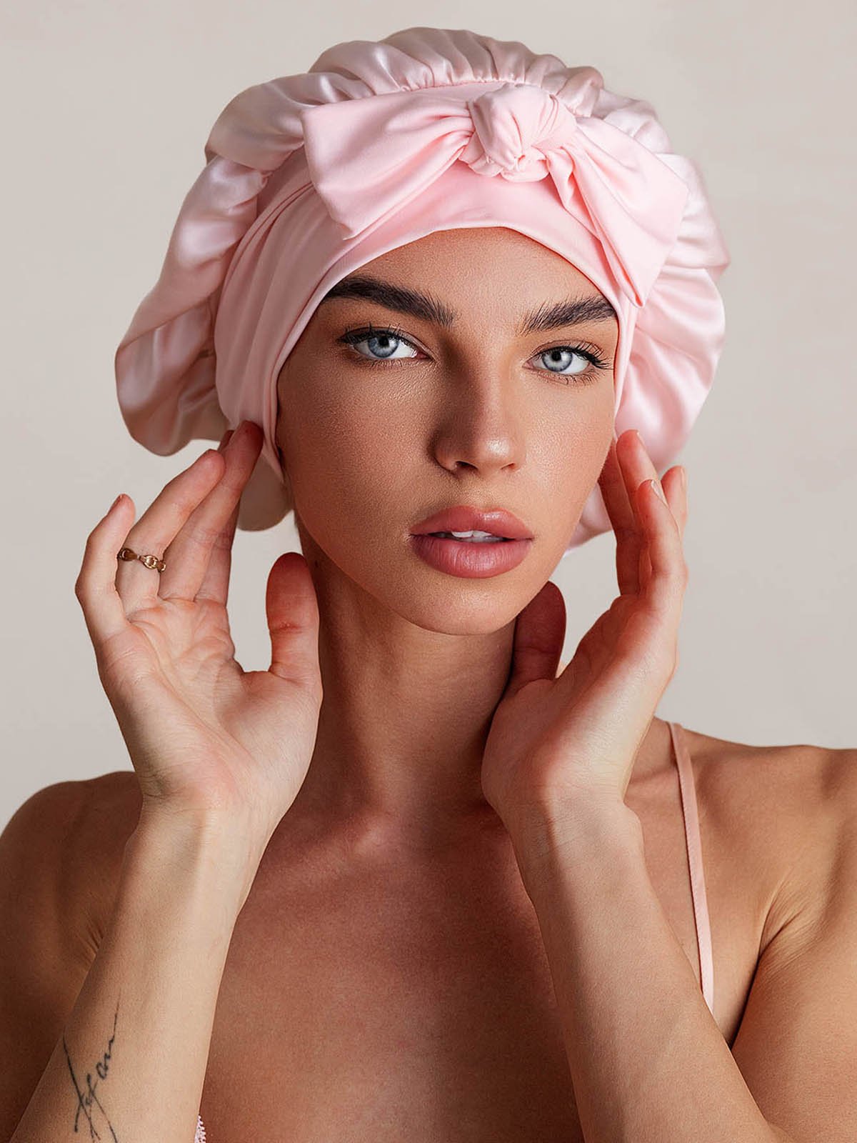 [Light Pink] SilkSilky  Pure Silk Sleep Cap 001