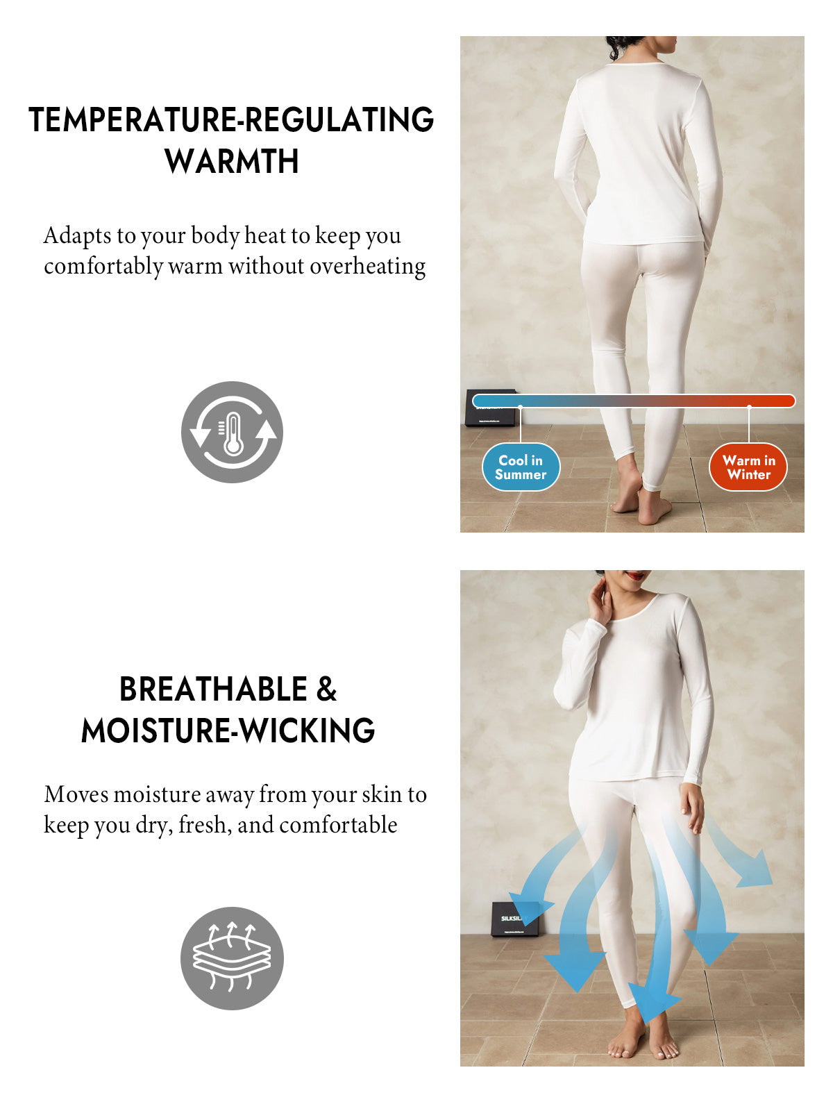 [White] SilkSilky  Silk Long Sleeve Round Neck Long Johns 005