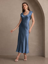 [Real Teal] SilkSilky  Cap Sleeve Dress 007