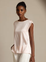 [Pink] SilkSilky  Cap Sleeve Round Neck Women's T-Shirt 003