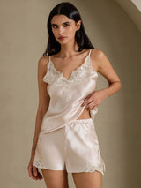 [Beige] SilkSilky  Spaghetti Strap V Neck Camisole Set 006