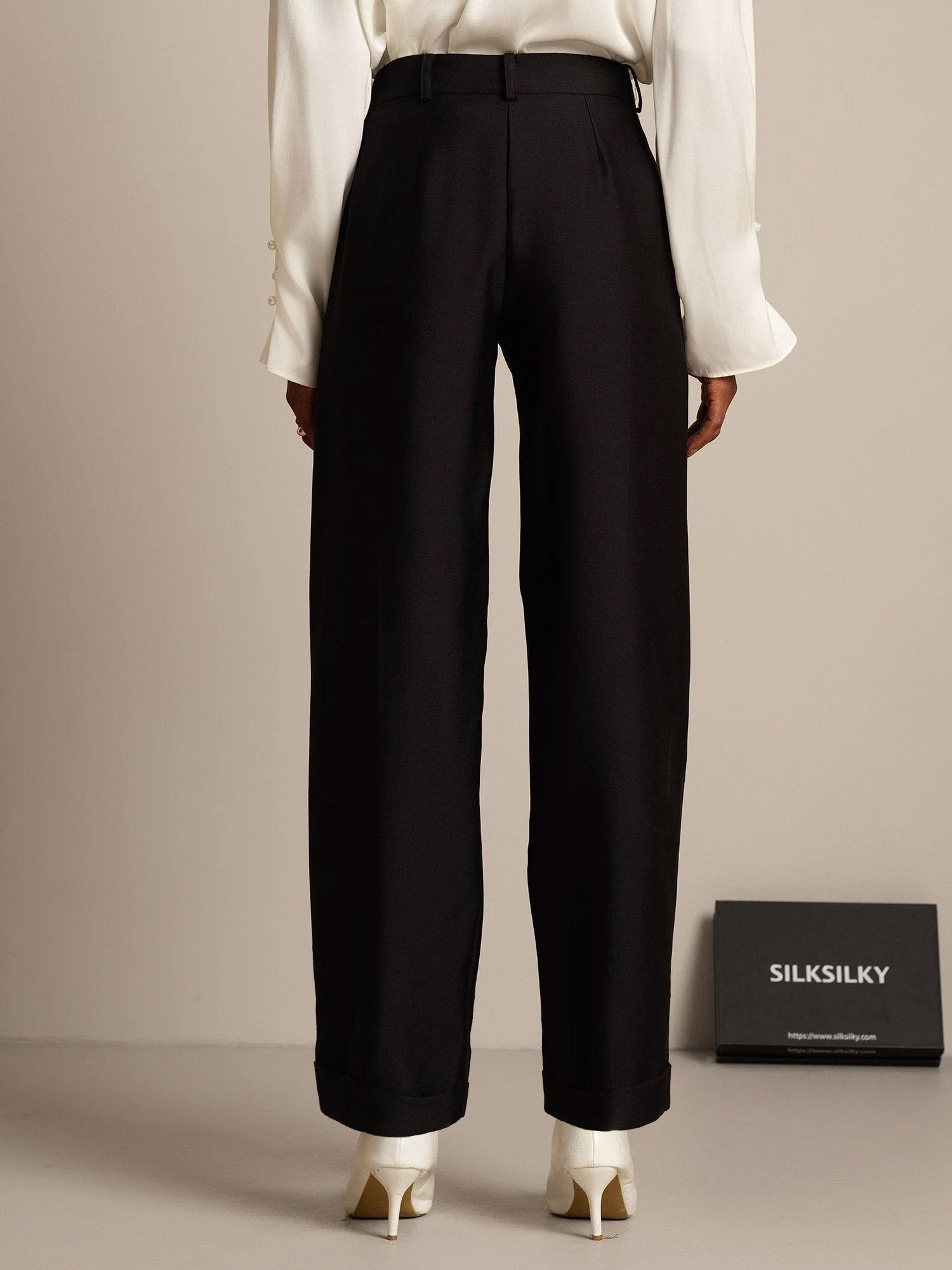 [Black] SilkSilky  32Momme Silk Womens Pants 002,