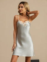 [Light Blue] SilkSilky  Spaghetti Strap V Neck Nightgown 004