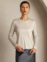 [Gray] SilkSilky  100% Silk Jersey Long Sleeve Crew Neck Women's T-Shirt 006