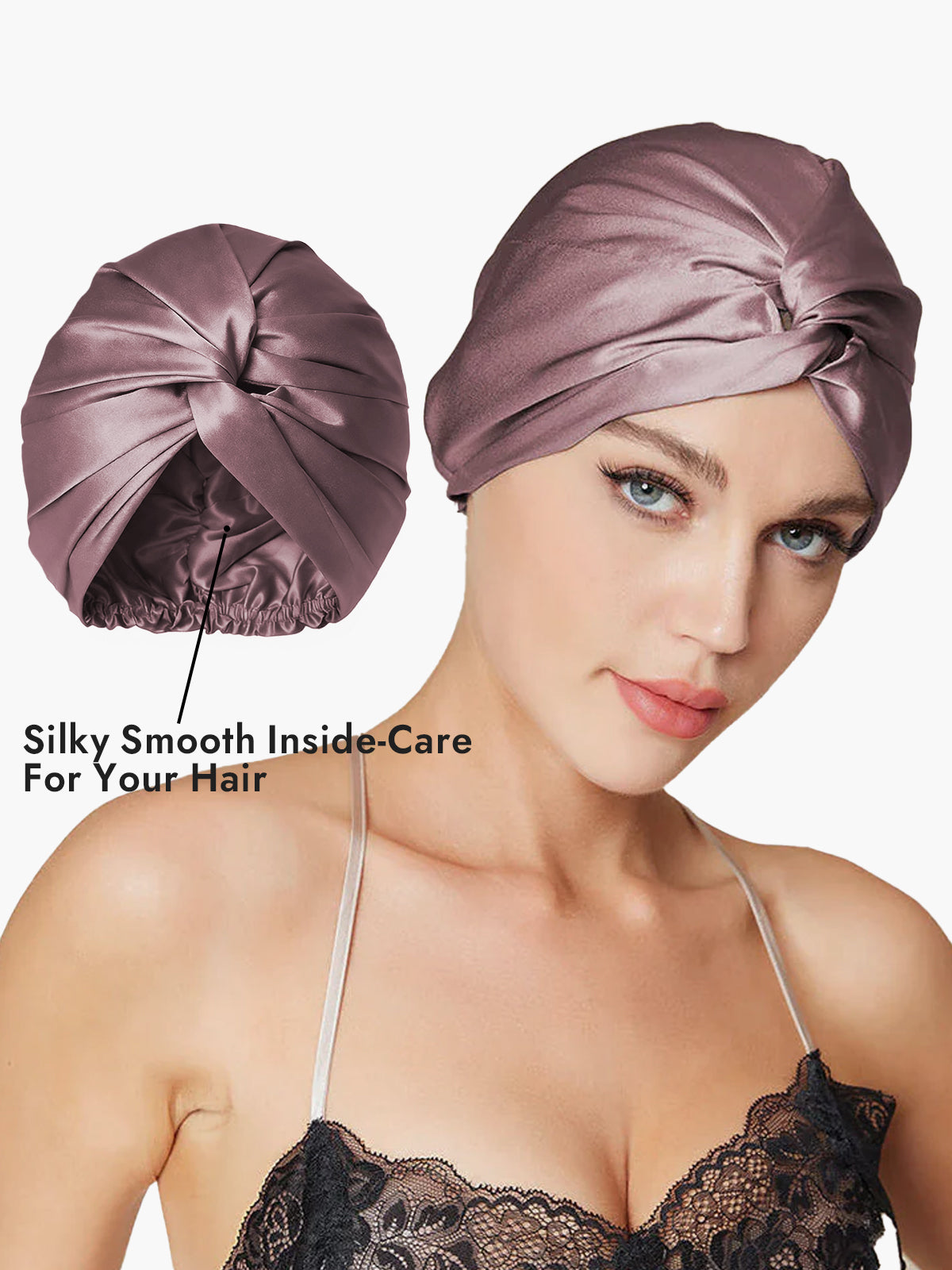 [Pale Mauve] SilkSilky  Pure Silk Sleep Cap 003