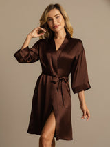 [Coffee] SilkSilky  3/4 Sleeve Women's Robe 004
