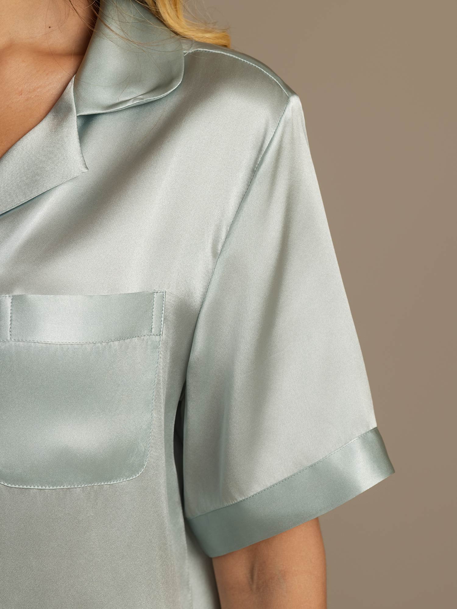 [Light Blue] SilkSilky  Pure Silk Notch Collar Women's Pajamas 008,