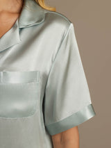 [Light Blue] SilkSilky  Pure Silk Notch Collar Women's Pajamas 008,