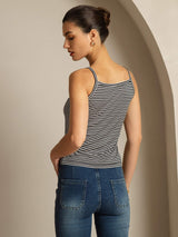 [Black Stripe] SilkSilky Spaghetti Strap Square Neck Camisole Top 002