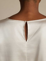 [White] SilkSilky  19Momme Stretch Silk Charmeuse Long Sleeve Boat Neck Blouse 005