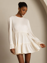 [Sea Pearl] SilkSilky  19Momme Silk Long Sleeve Round Neck Dress 005