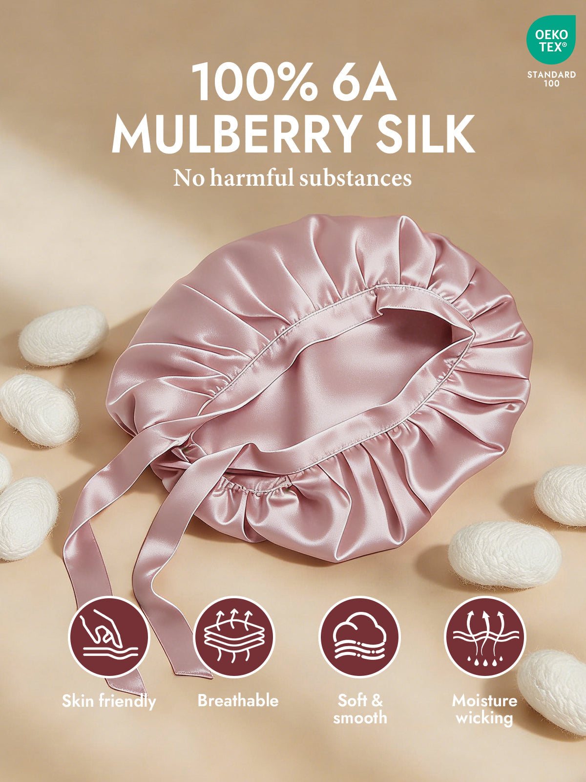[Pale Mauve] SilkSilky  Pure Silk Sleep Cap 002