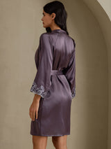 [Purple Gray] SilkSilky  3/4 Sleeve Women's Robe 002
