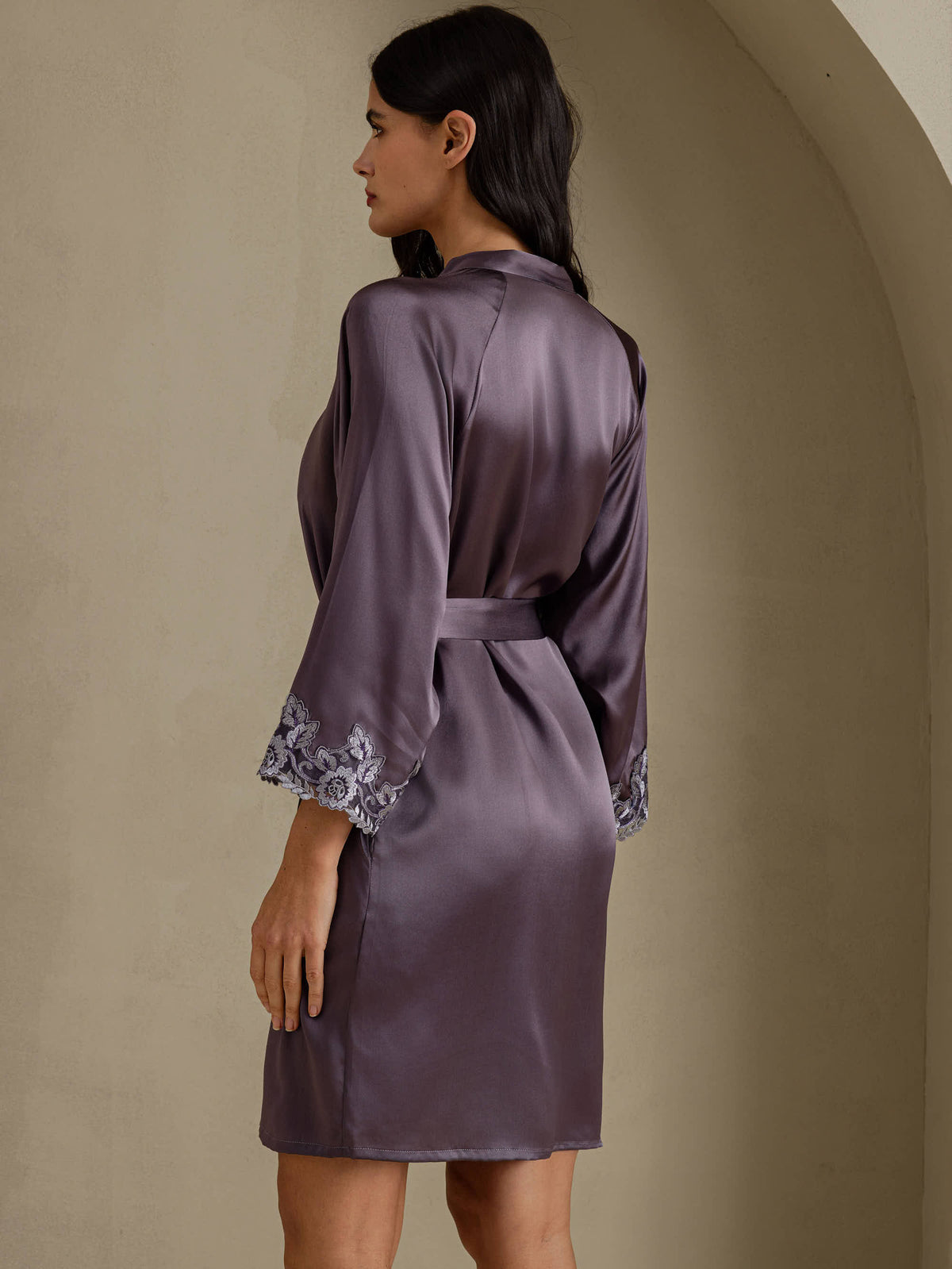 [Purple Gray] SilkSilky  3/4 Sleeve Women's Robe 002