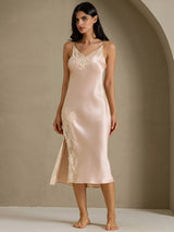 [Light Pink] SilkSilky  Spaghetti Strap V Neck Nightgown 009