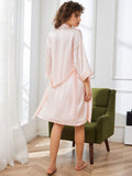 SilkSilky US Pure Silk 3/4 Sleeve Nightgown&Robe Set LightPink 002