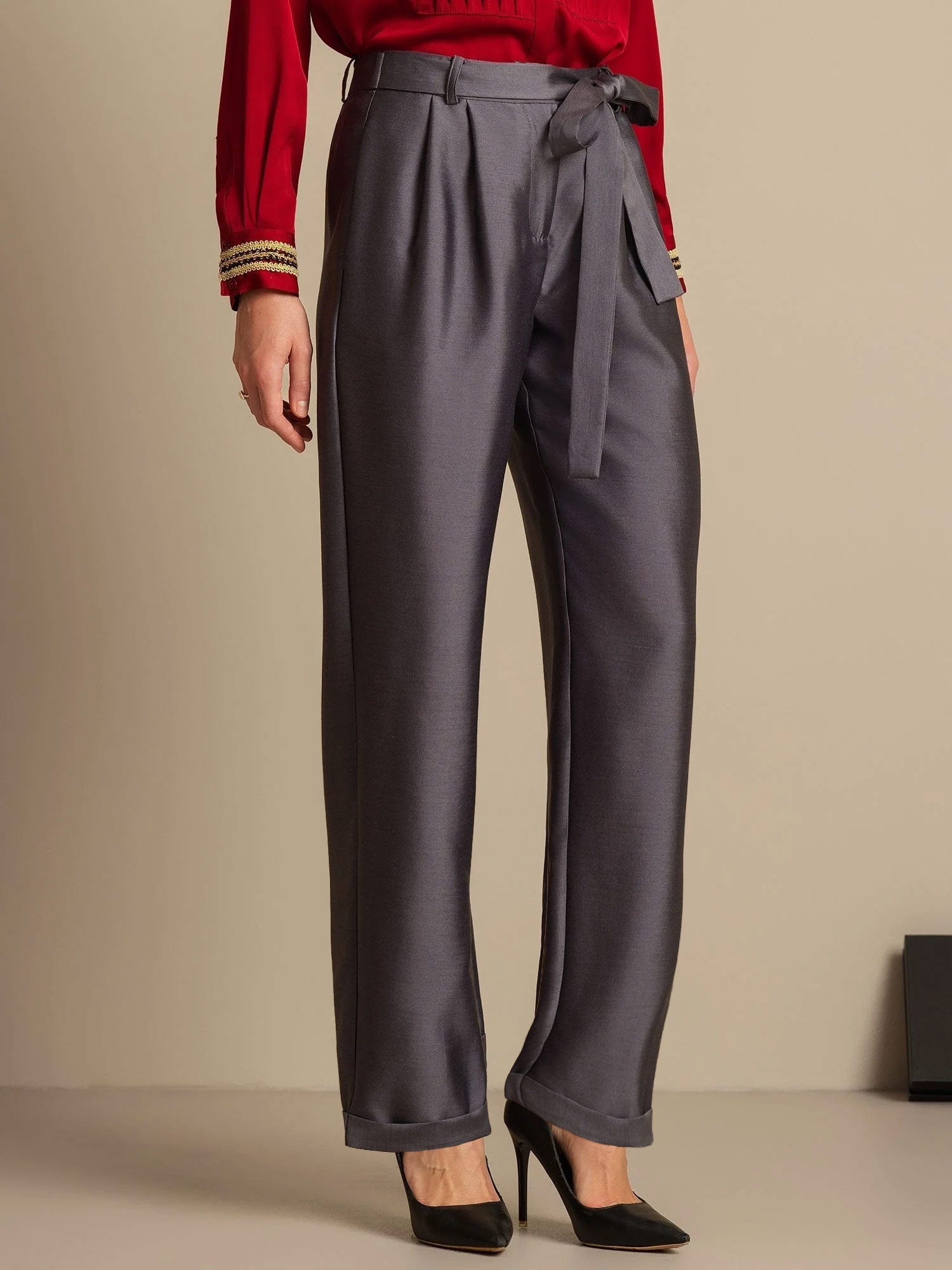 [Gray] SilkSilky  32Momme Silk Womens Pants 003,