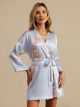 [Light Blue] SilkSilky  19Momme 3/4 Sleeve Women's Robe 002