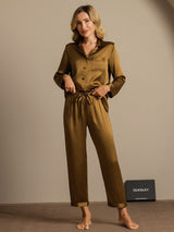 [Brown] SilkSilky  Long Sleeve Notch Collar Women's Pajamas 003