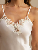[White] SilkSilky  Spaghetti Strap V Neck Nightgown 006