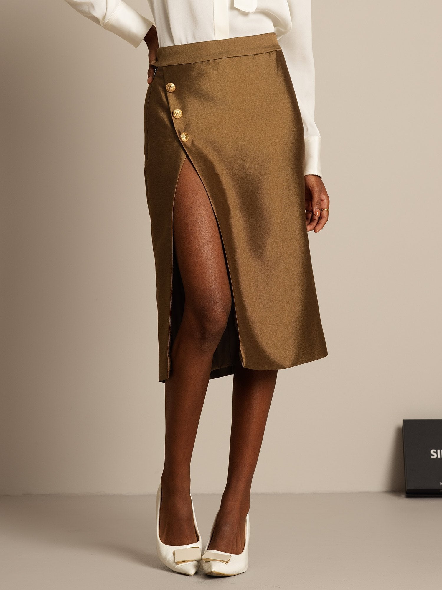 [Bronze] SilkSilky  32Momme Silk Split Skirt 006,