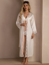 [White] SilkSilky 3/4 Sleeve Womens Robe 007