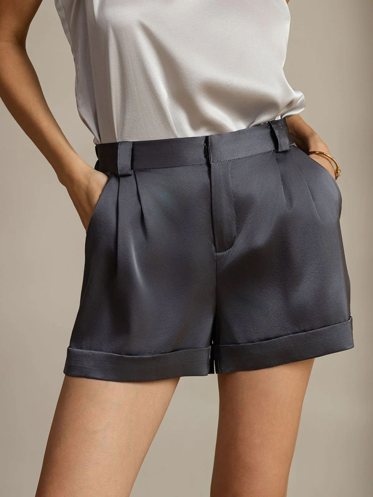 [Dark Gray] SilkSilky  19Momme Silk Womens Shorts 001