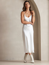 [White] SilkSilky  Spaghetti Strap V Neck Dress 006