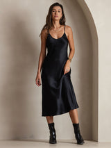 [Black] SilkSilky  Spaghetti Strap V Neck Dress 004