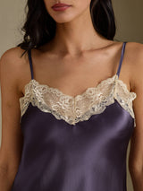 [Purple Gray] SilkSilky  Spaghetti Strap V Neck Nightgown 004