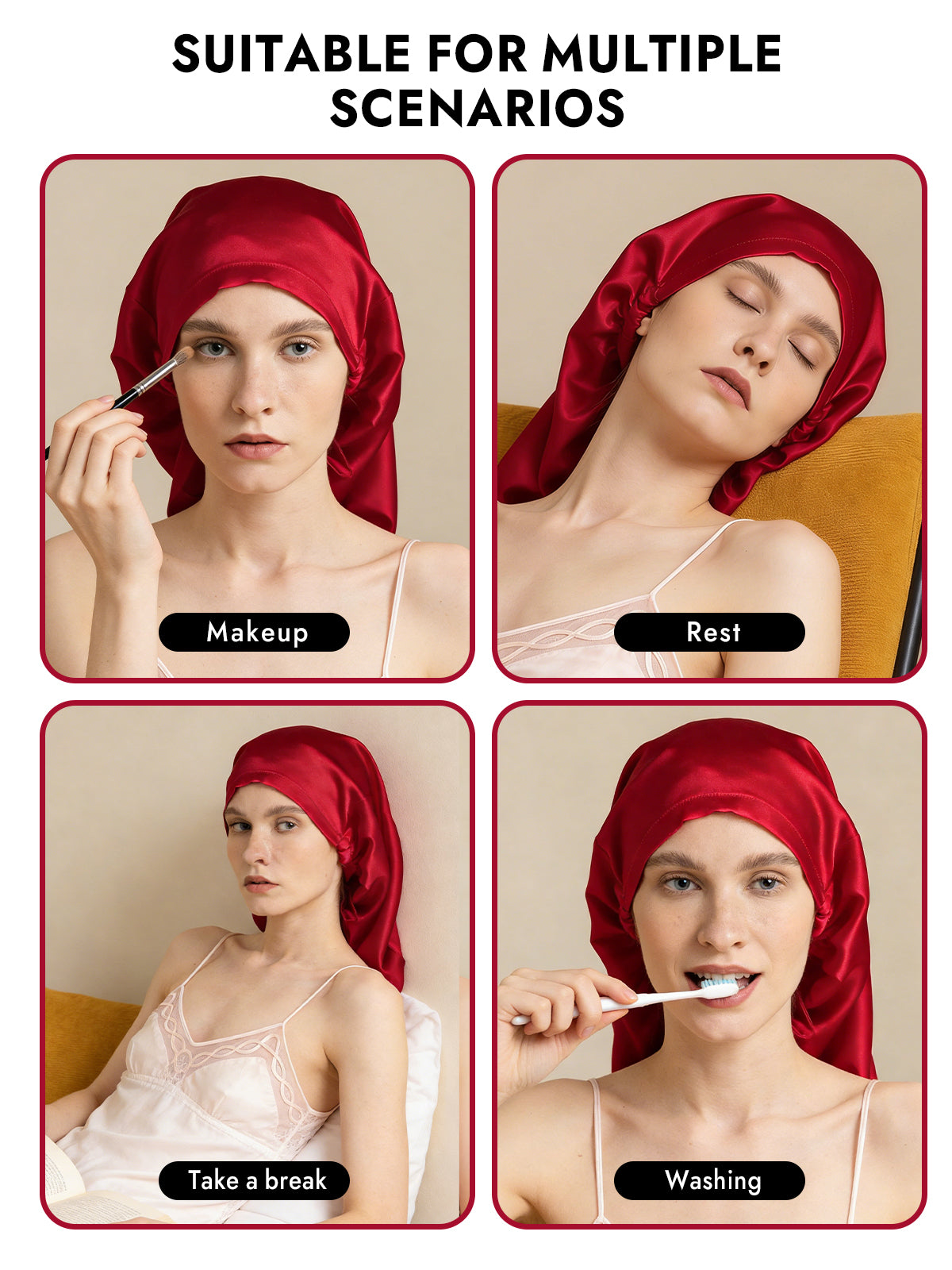 [Wine] SilkSilky  Pure Silk Sleep Cap 007