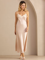 [Pink] SilkSilky  Spaghetti Strap V Neck Dress 003