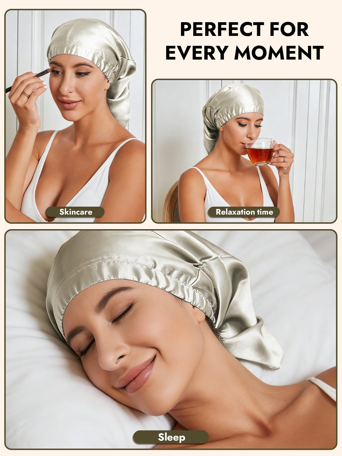 [Beige] SilkSilky  Sleep Cap 005