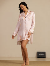 [Pink] SilkSilky  19Momme Long Sleeve Notch Collar Nightshirt 007