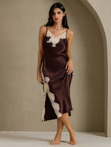 [Coffee] SilkSilky  Spaghetti Strap V Neck Nightgown 003