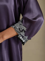 [Purple Gray] SilkSilky  3/4 Sleeve V Neck Nightgown&Robe Set 004