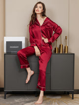 [Dark Red] SilkSilky  Long Sleeve Notch Collar Women's Pajamas 002