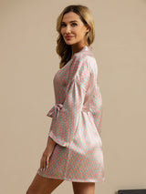 [Pink Heart Geo] SilkSilky  Long Sleeve Women's Robe 004