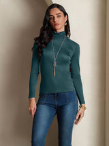 [Dark Green] SilkSilky  Silk Jersey Long Sleeve Turtle Neck Women's T-Shirt 004