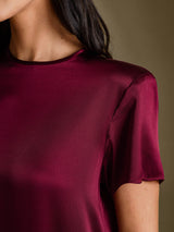 [Dark Red] SilkSilky  Short Sleeve Crew Neck Dress 004