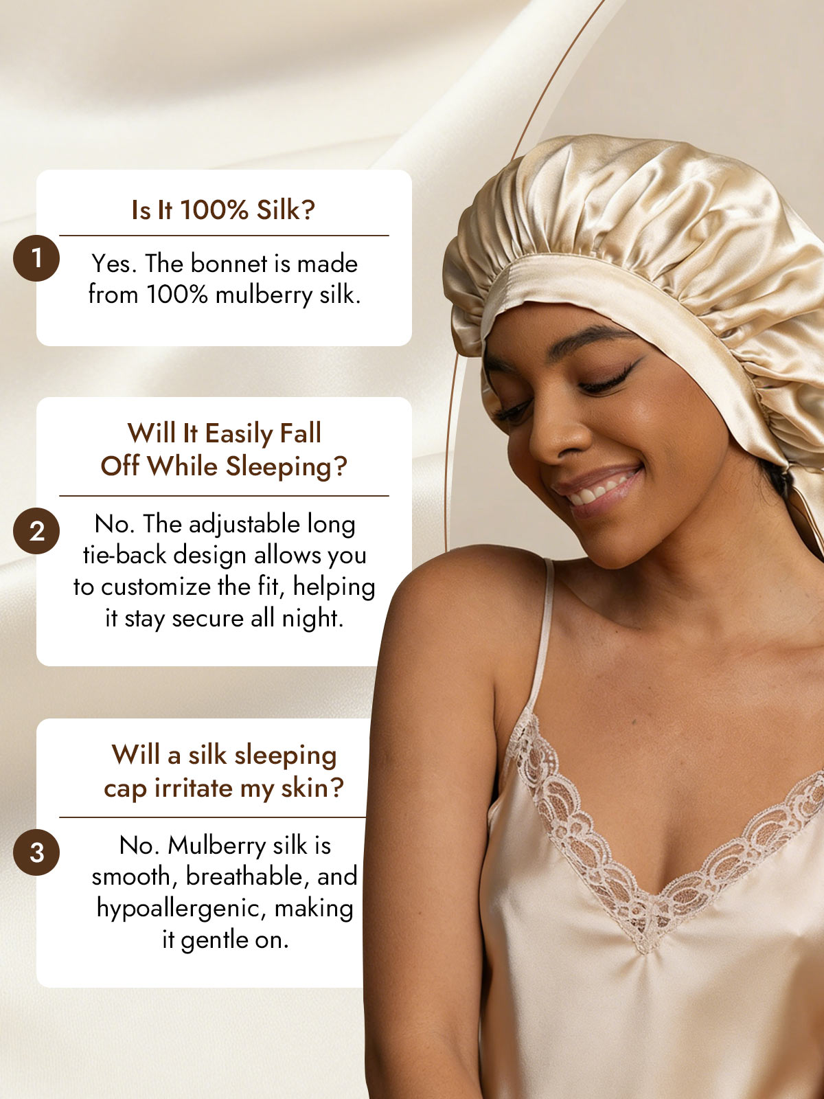 [Beige] SilkSilky  Pure Silk Sleep Cap 007