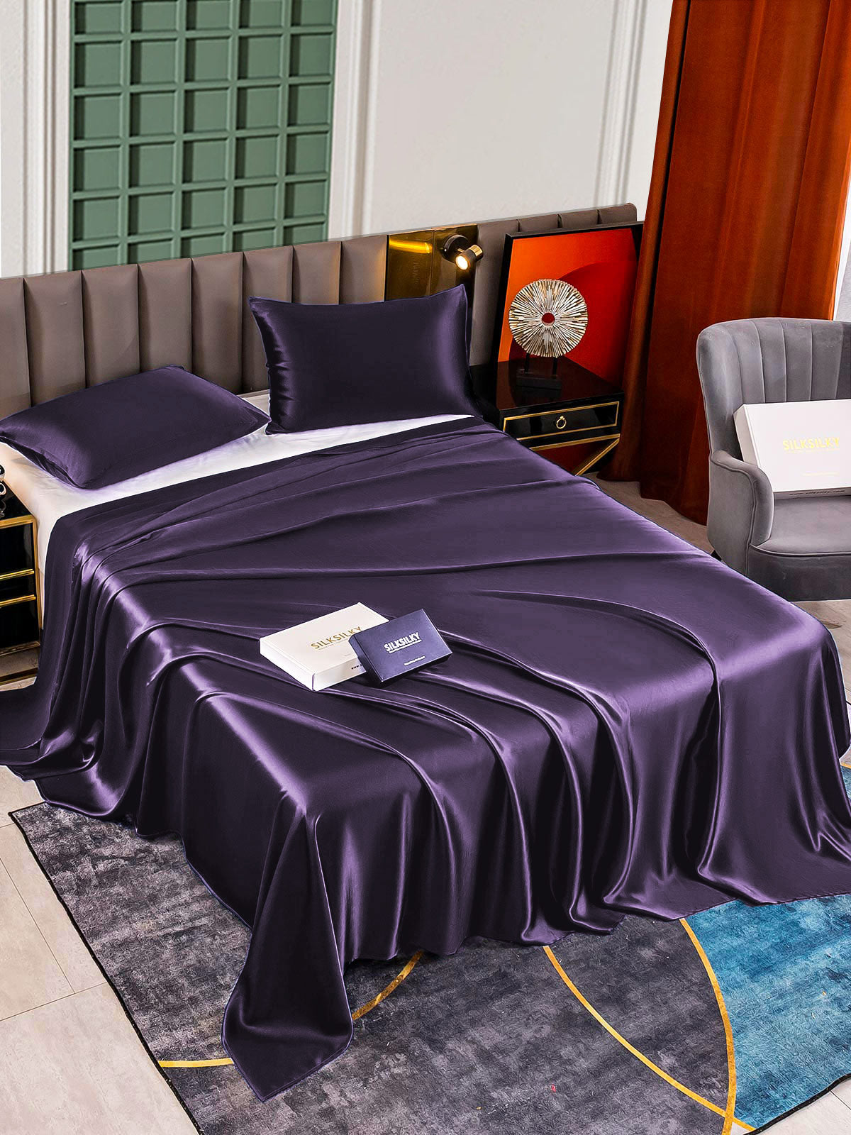 [Deep Purple] SilkSilky  22Momme Pure Silk Bedding Set 003,