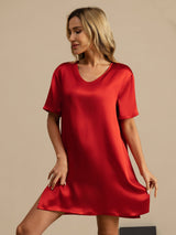 [Wine] SilkSilky  Half Sleeve V Neck Nightgown 003