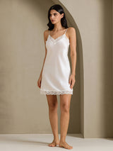 [White] SilkSilky  Spaghetti Strap V Neck Nightgown 009