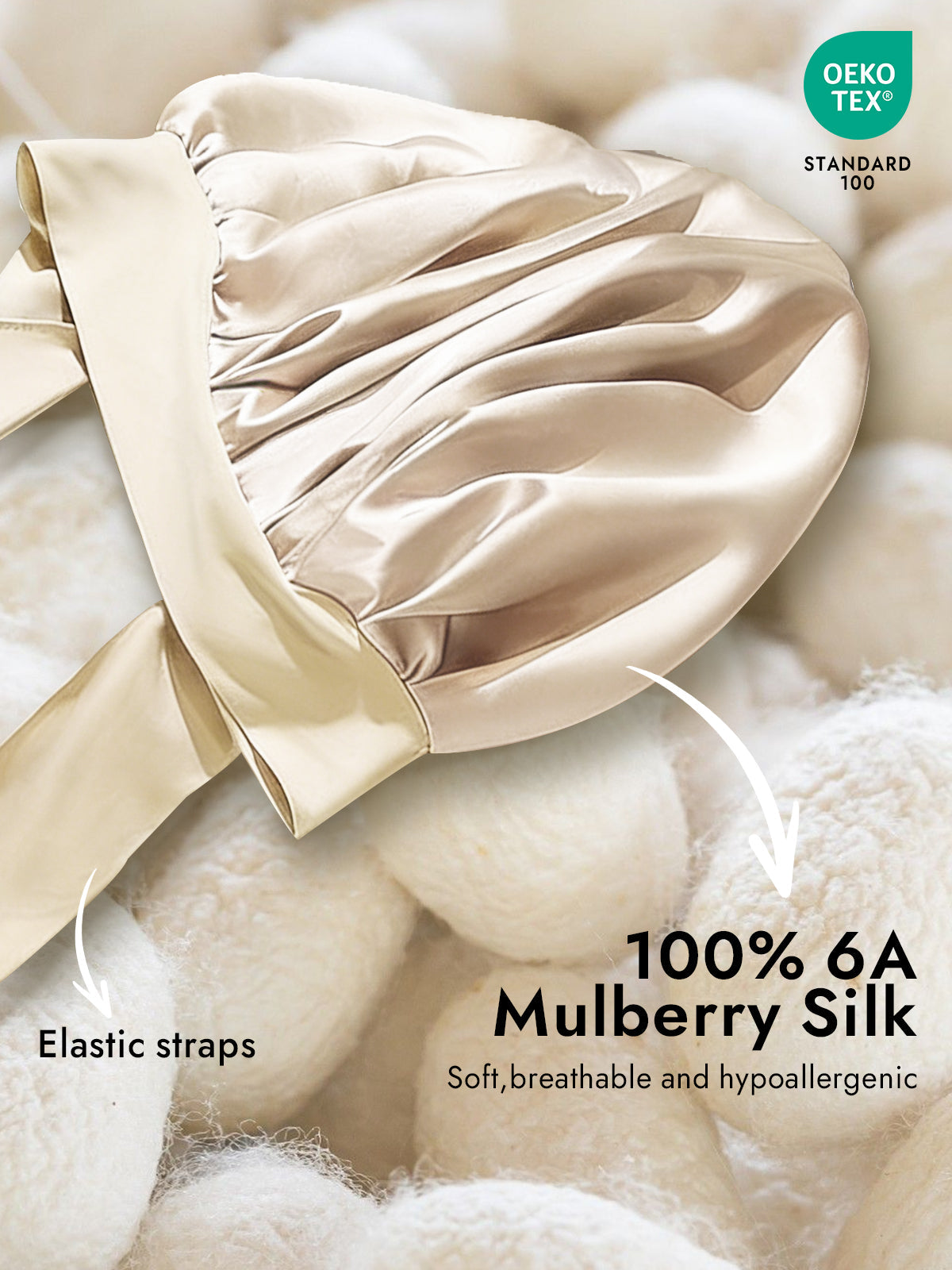 [Beige] SilkSilky  Pure Silk Sleep Cap 002