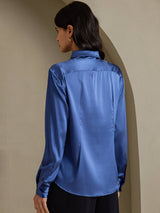 [Real Teal] SilkSilky  Long Sleeve Lapel Collar Women's Shirts 002