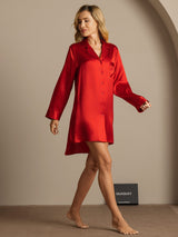 [Red] SilkSilky  Long Sleeve Notch Collar Nightshirt 004