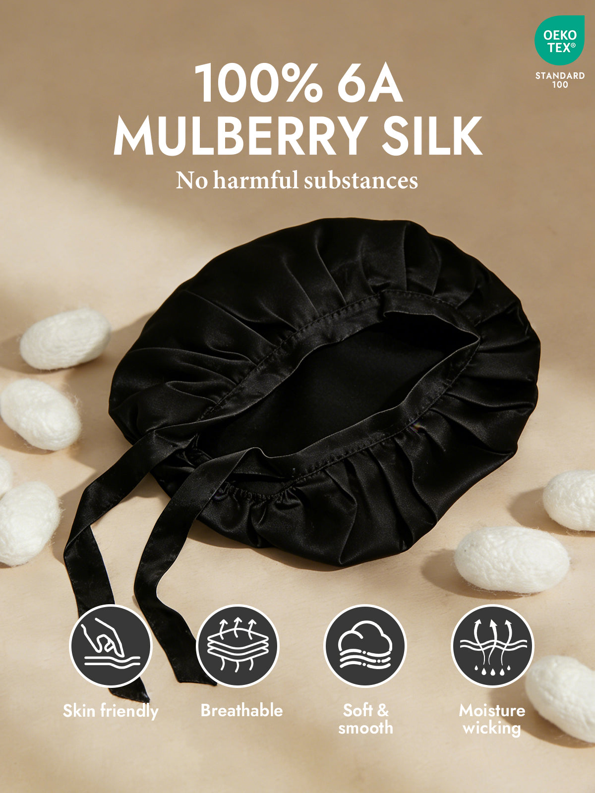 [Black] SilkSilky  Pure Silk Sleep Cap 002